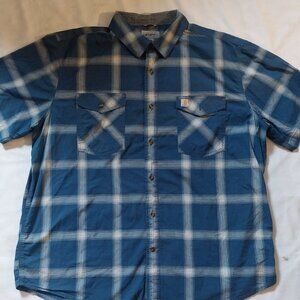 Carhartt Mens 2XL Blue Button Up Short Sleeve Blue Plaid Shirt New Without Tags